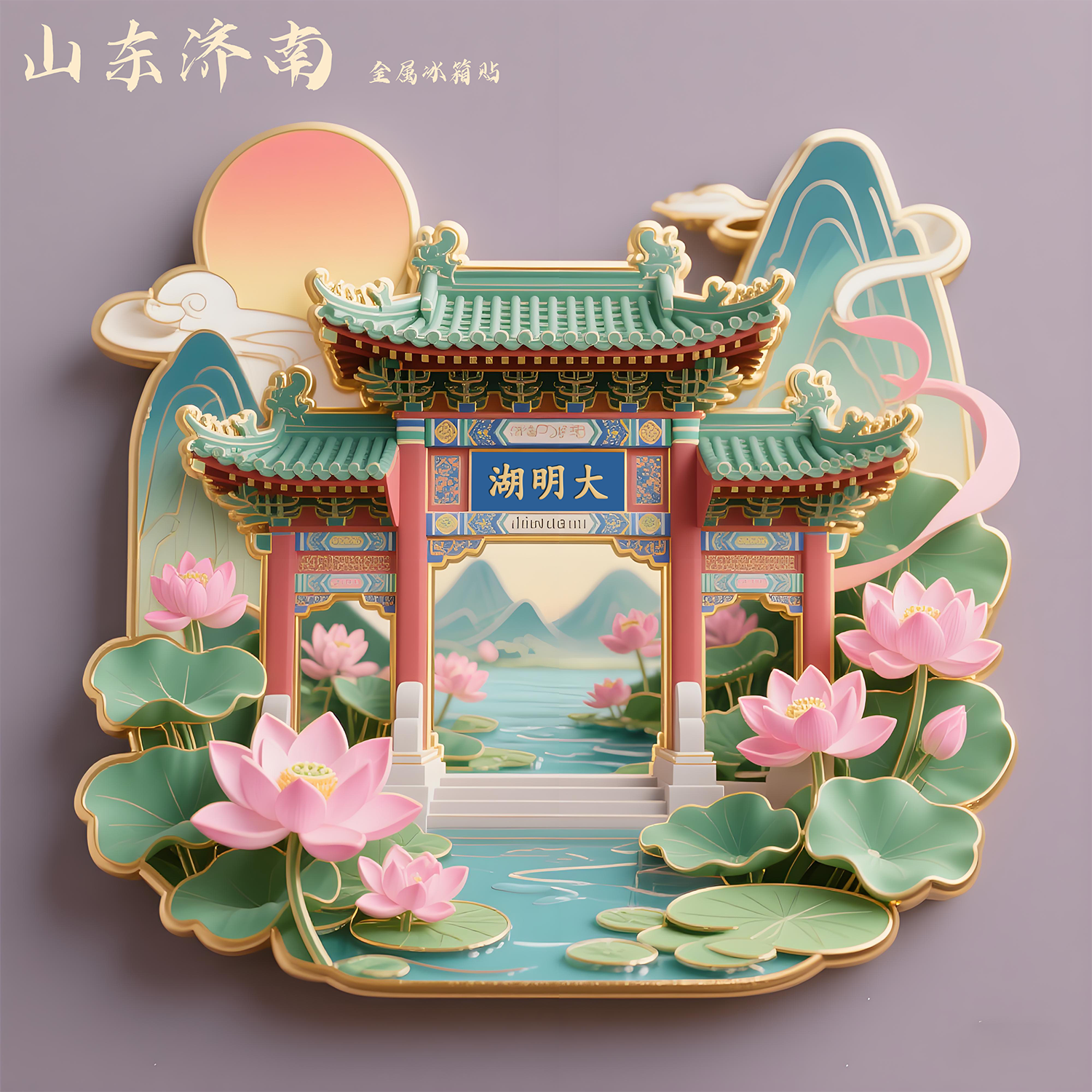 山东济南大明湖金属浮雕冰箱贴磁吸旅游景点纪念品古风礼物伴手礼