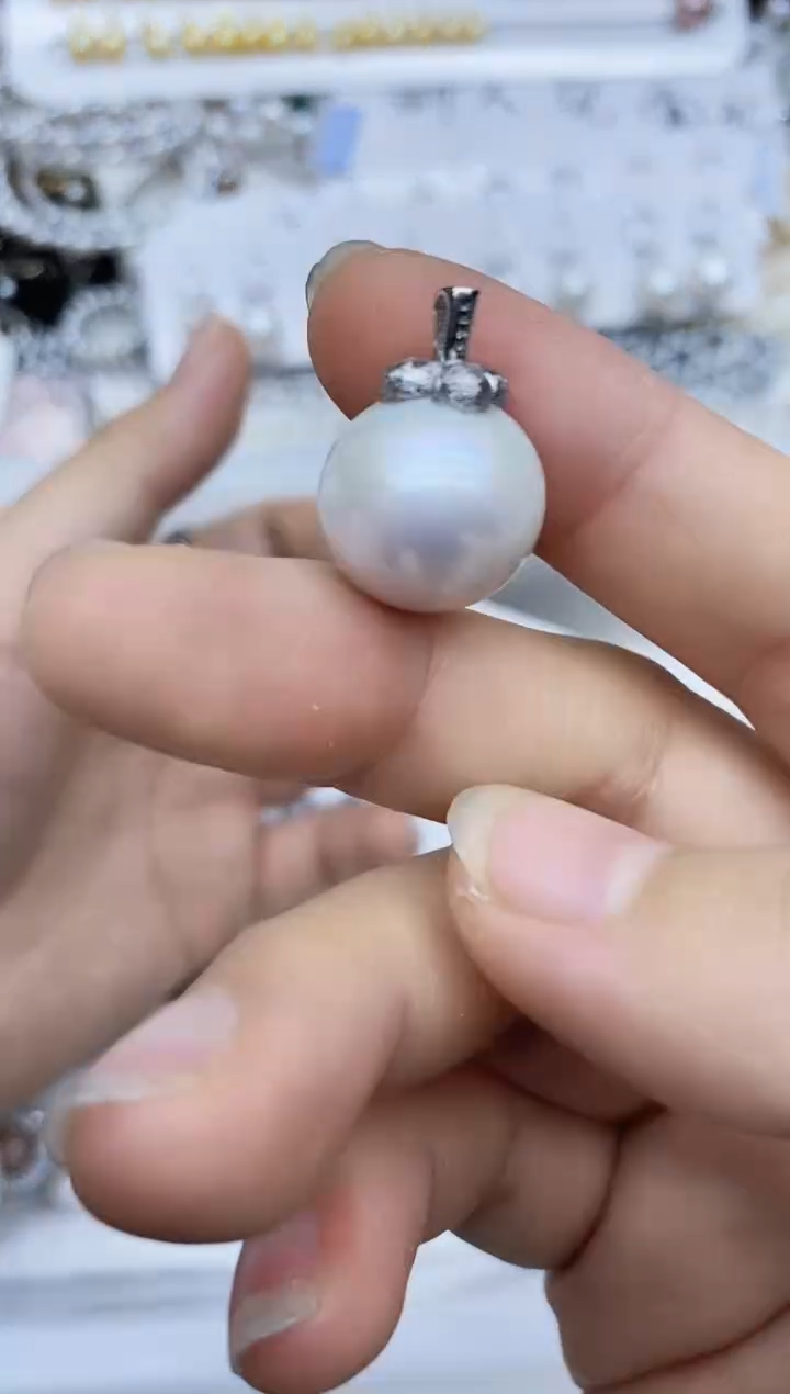 吊坠(不含链)银S925镶嵌淡水珍珠吊坠