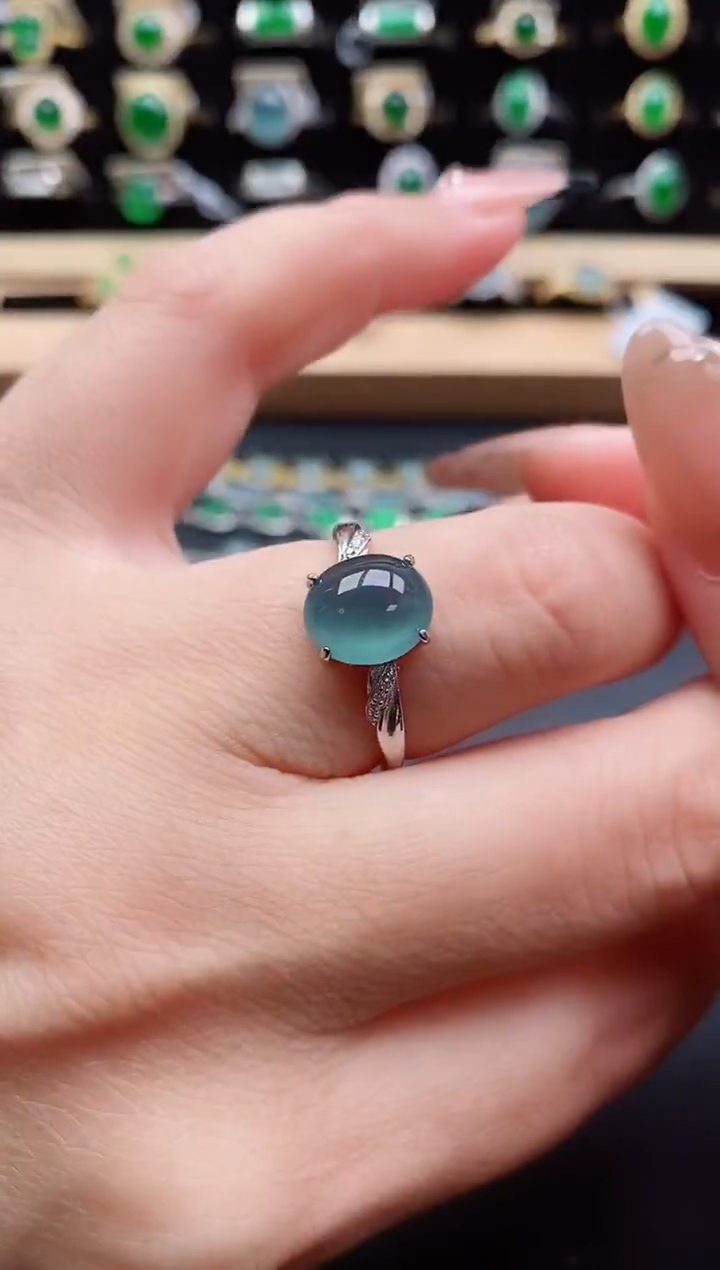 银S925镶嵌戒指翡翠1