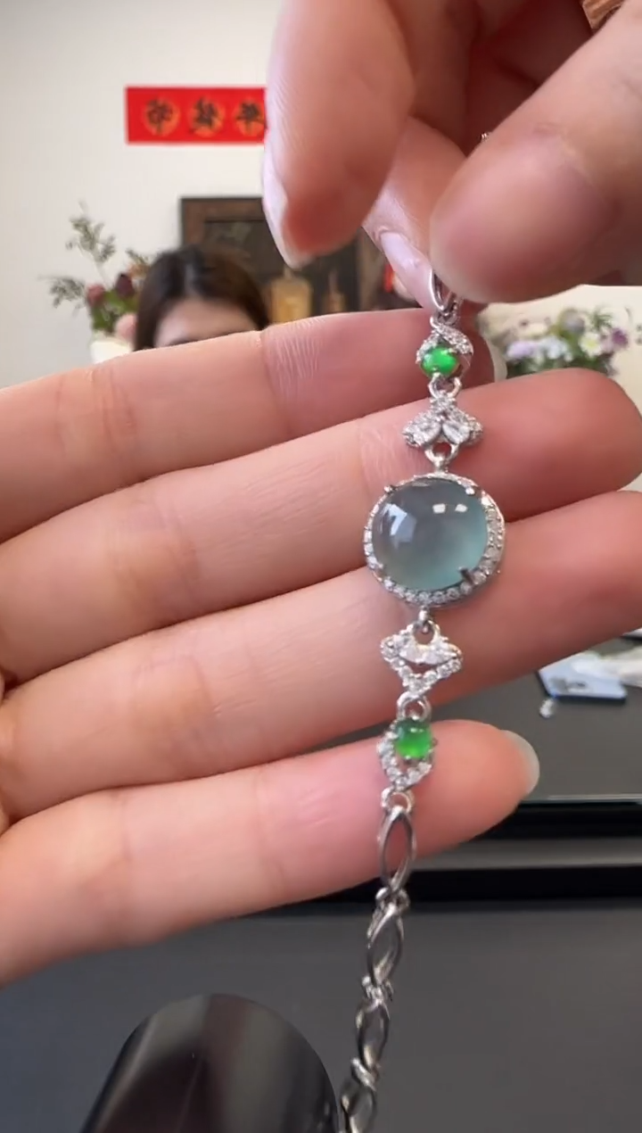 【闪购商品】翡翠手链银S925镶嵌没有鉴赏期