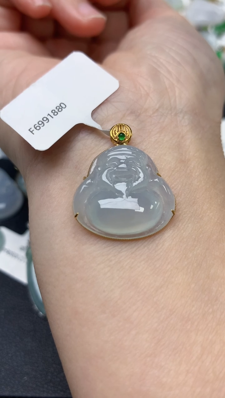 颈饰18K金镶嵌翡翠天然缅甸A货翡翠