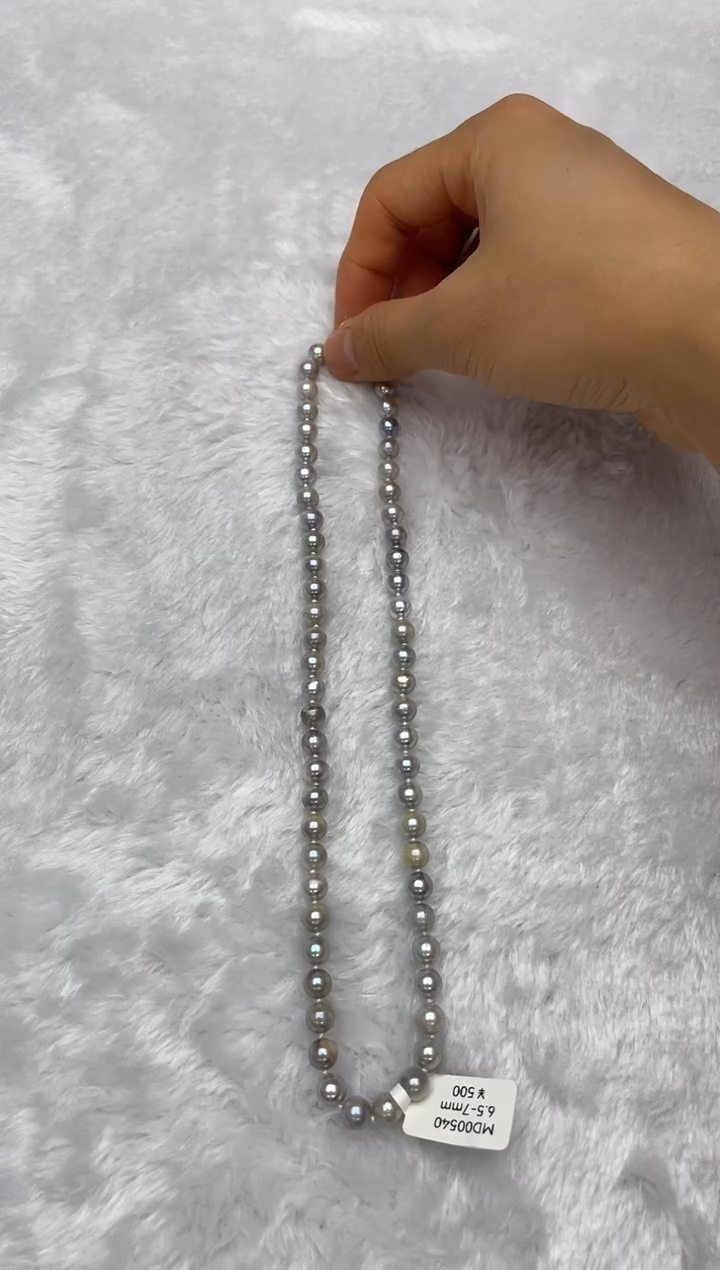 海水珍珠银S925镶嵌项链AK真多麻6.5-7mm