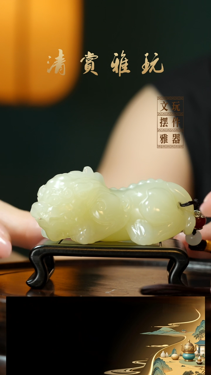 玉《吞金貔貅》手把件摆件