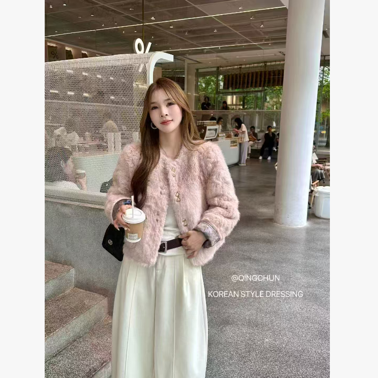 2025冬季韩版时尚小香风两面穿宽松保暖毛毛外套#6180【衣长58】