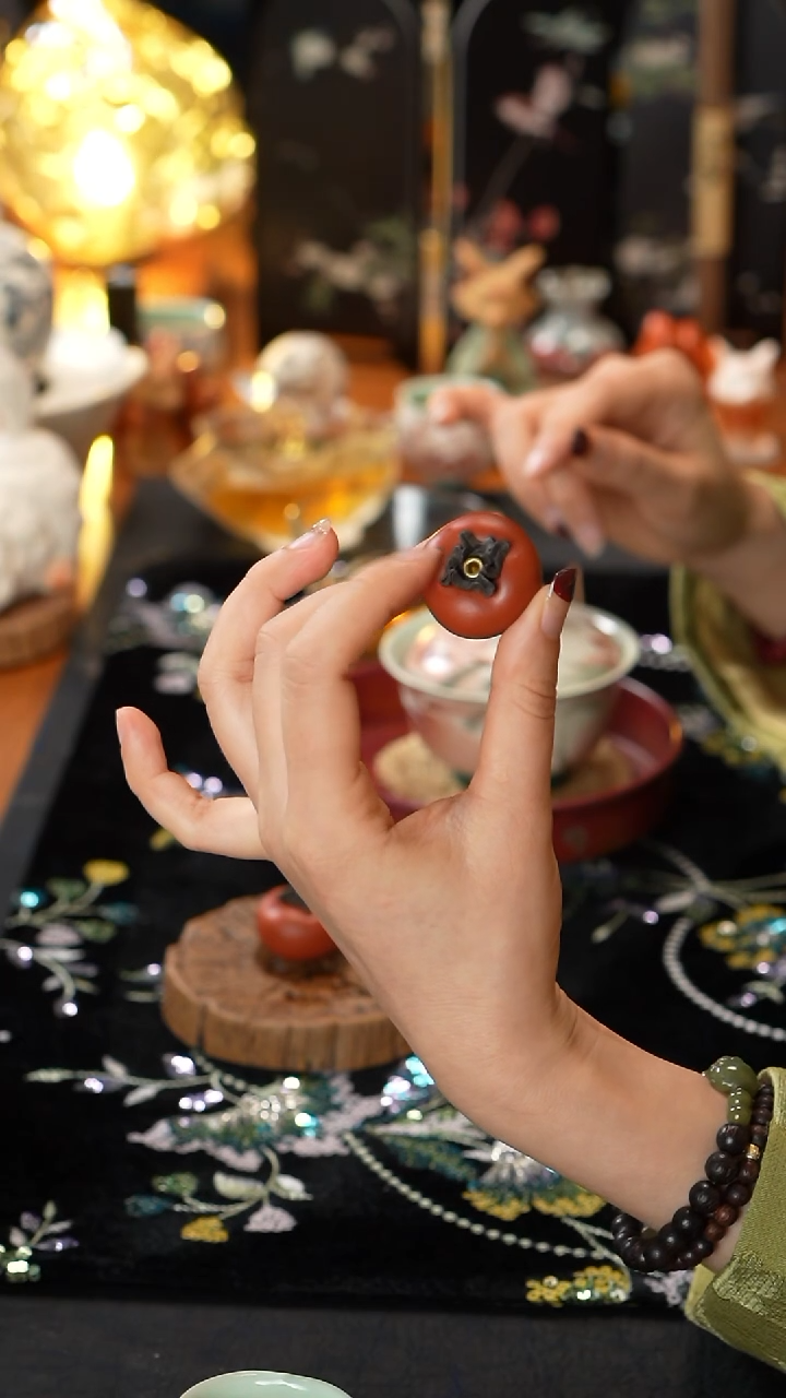 【闪购商品】宜兴紫砂实心小柿子手工线香插茶宠
