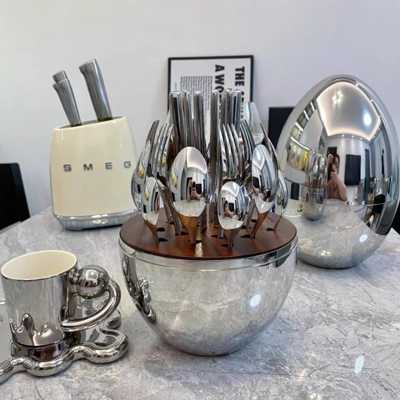 轻奢高级感欧洲意式心境蛋银蛋餐具刀叉西餐蛋形餐具套装收纳蛋壳