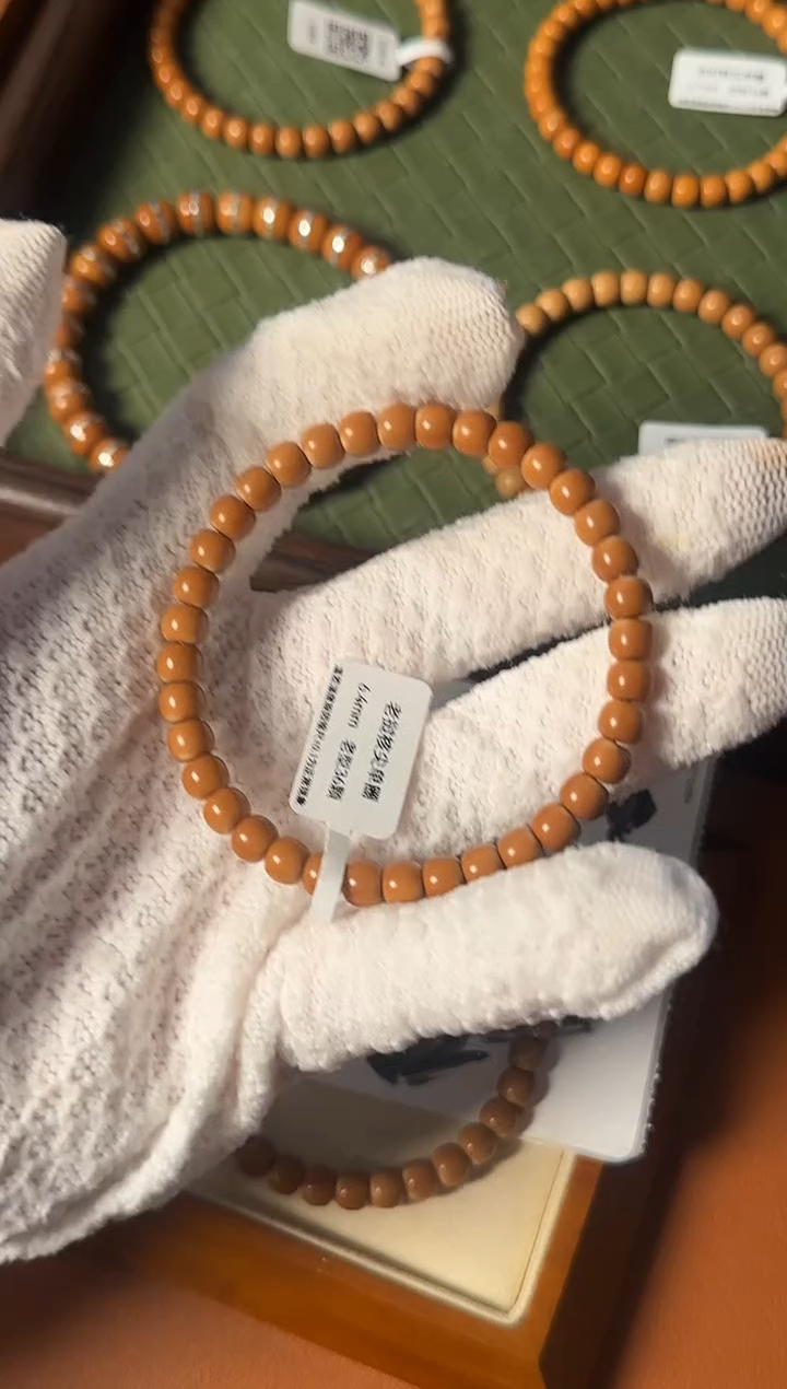 手串橄榄核【168核尖】6.4mm老挝核尖老型单圈正三花倒角白高油高密