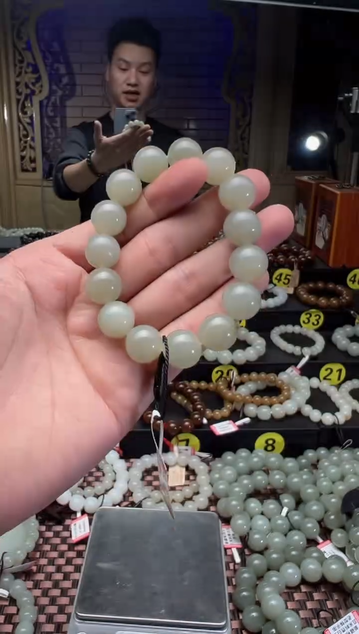 【闪购商品】和田玉手串未镶嵌且末料青白玉手串卡14