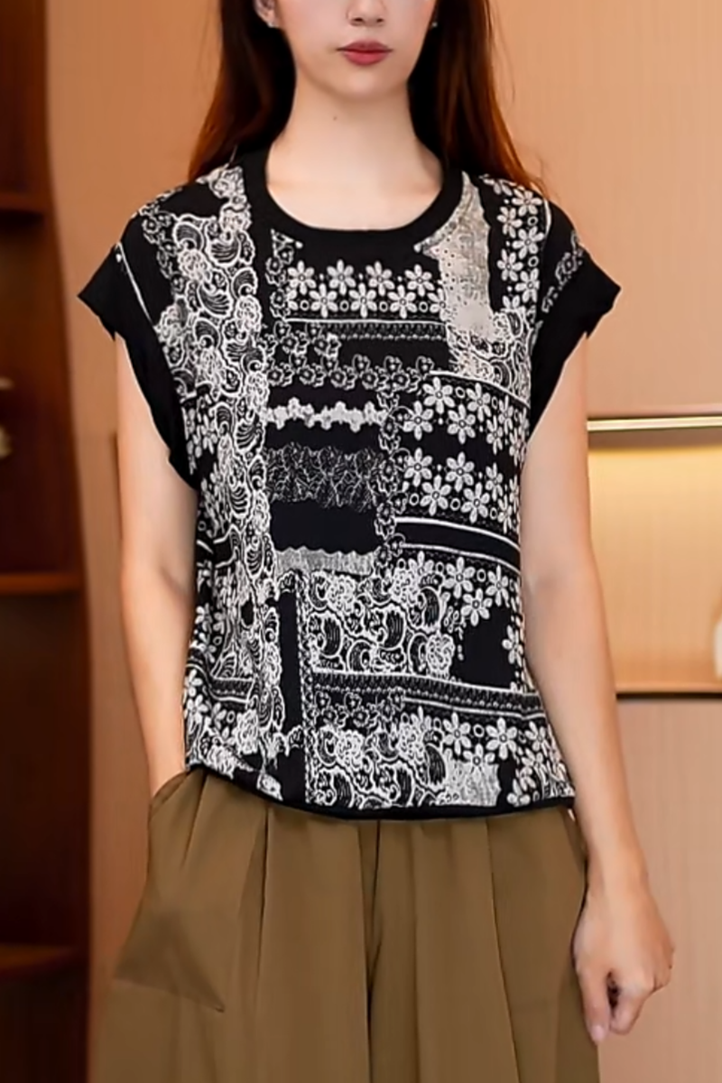 【宫廷花】夏季新款短袖T恤时尚百搭夏季简约圆领女士小衫-H