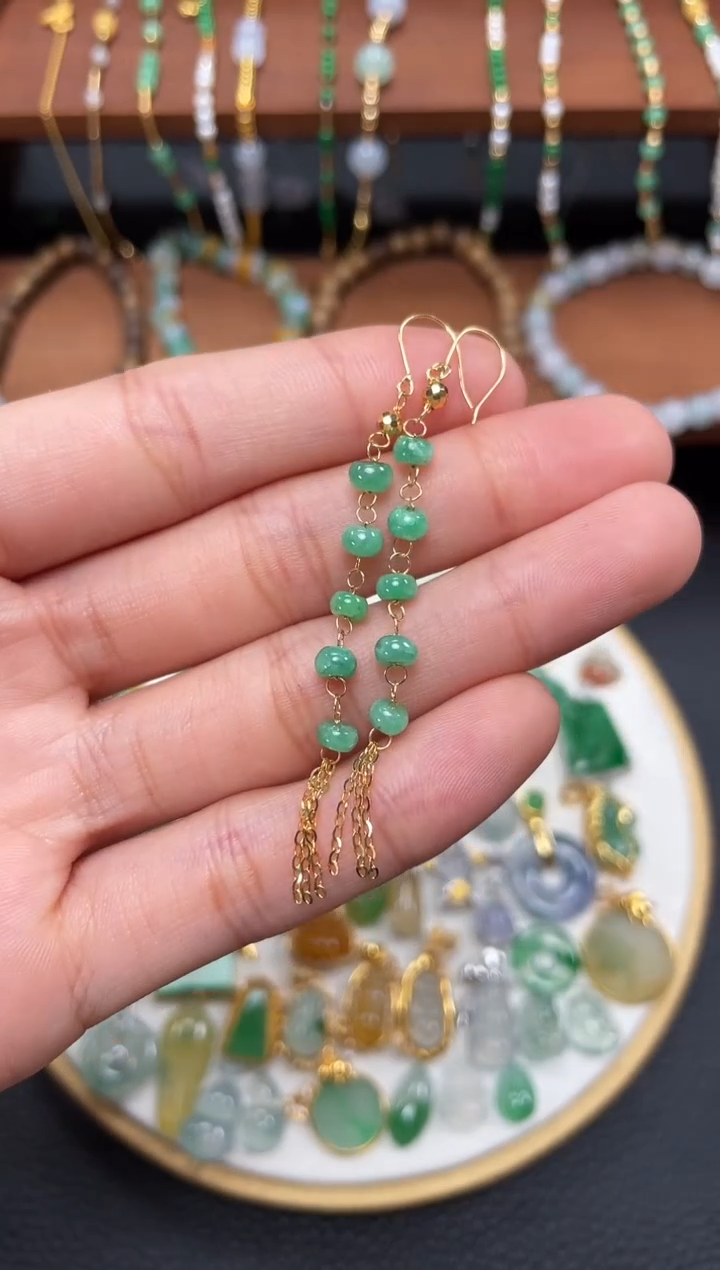 【闪购商品】翡翠耳饰18K金镶嵌2个  JK715