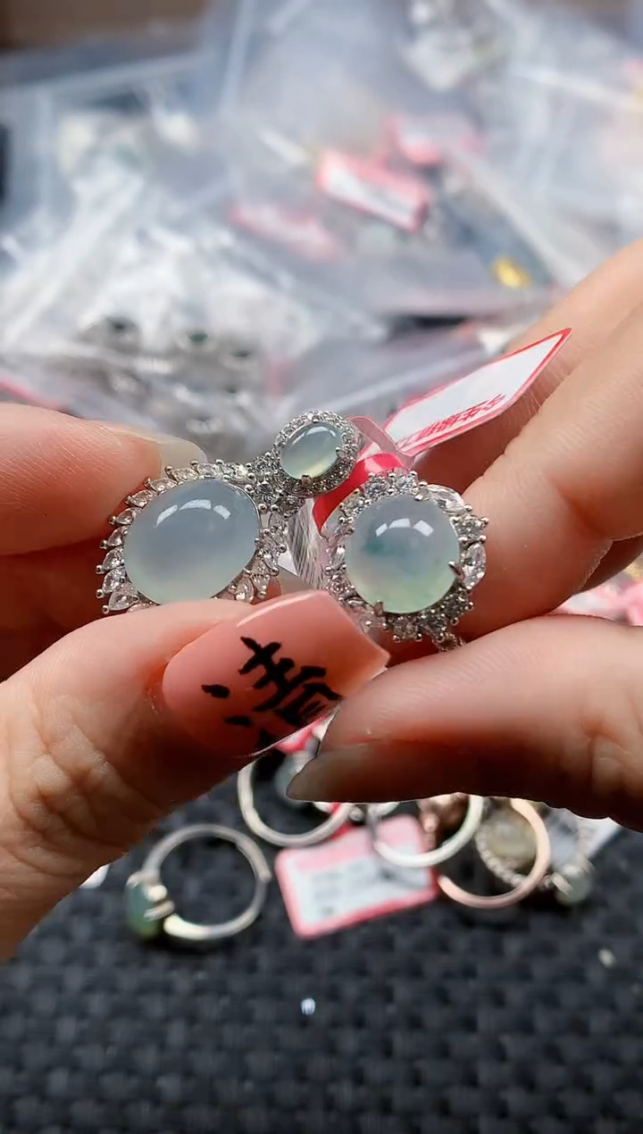 银S925镶嵌戒指翡翠天然A货缅甸翡翠