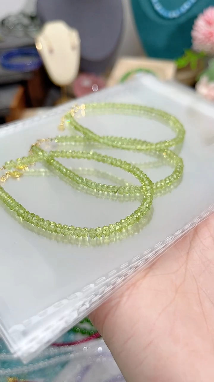 【闪购商品】橄榄石手链银S925镶嵌刻99