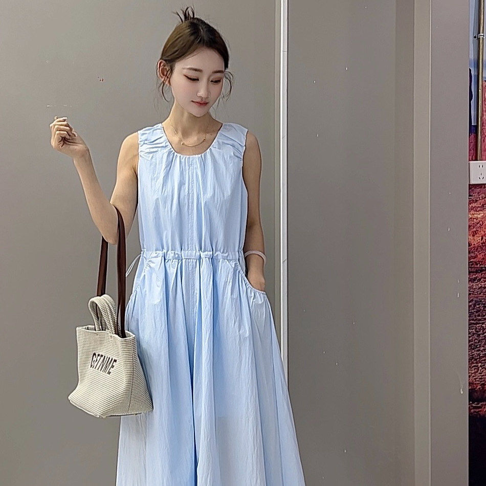 时尚拼接蕾丝花边宽松显瘦无袖连衣裙R171