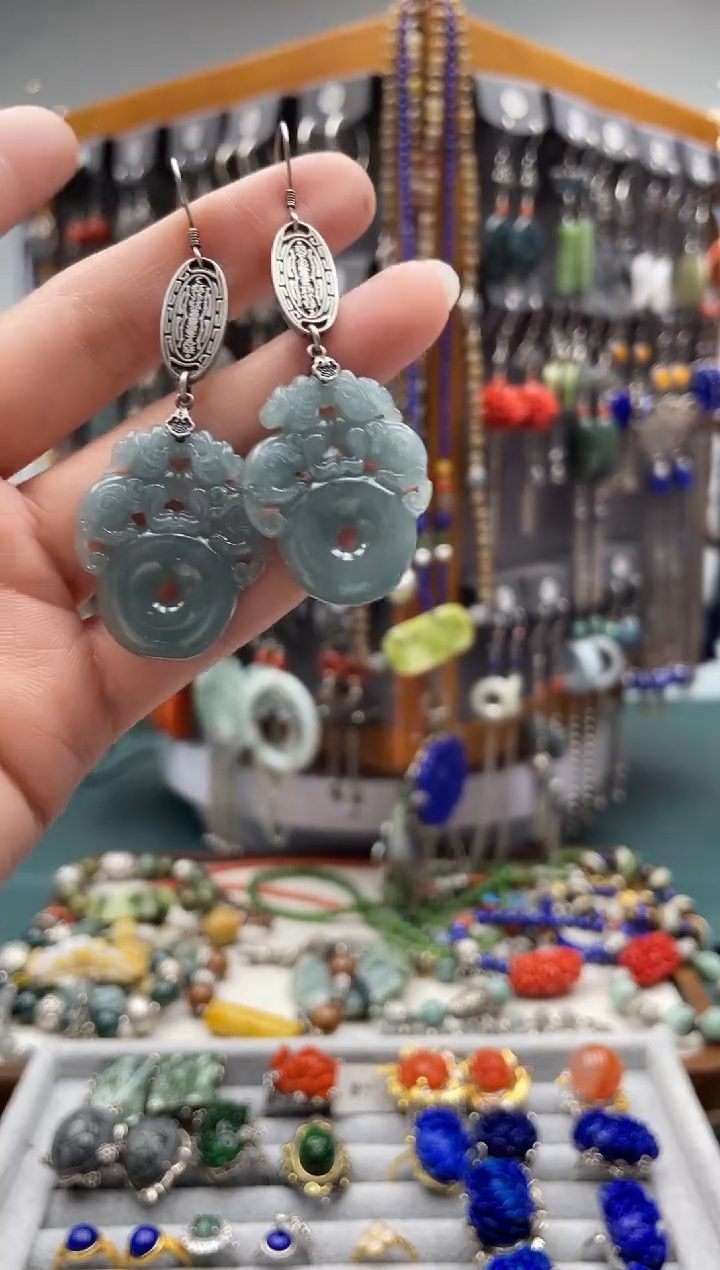 【闪购商品】翡翠耳饰银S925镶嵌饰品