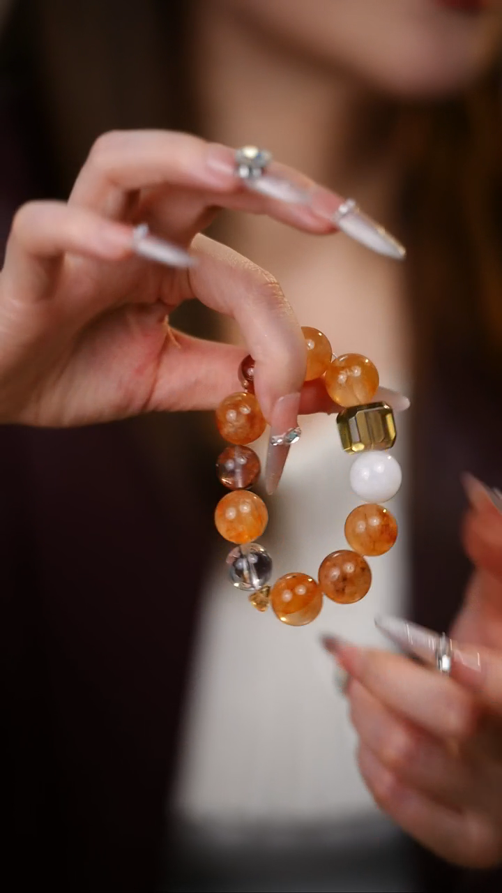 未镶嵌手串水晶黄胶花 白幽灵- 白水晶