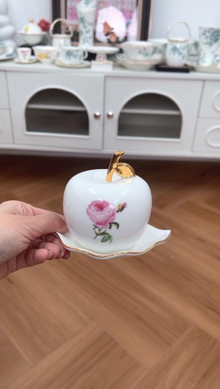 【闪购商品】碗玫瑰高骨骨瓷苹果牙签筒