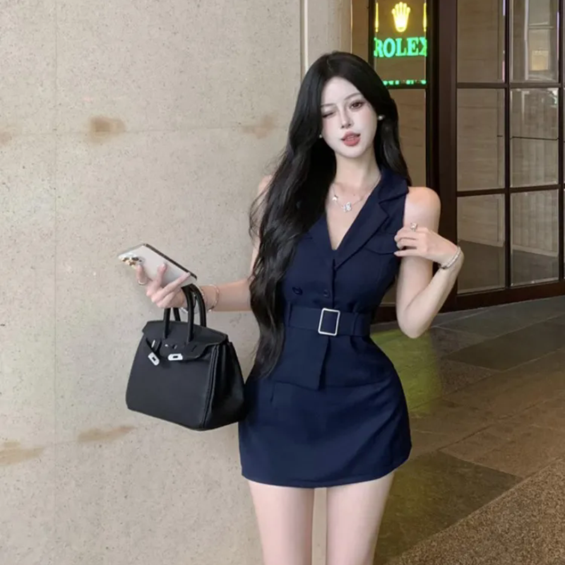 御姐高级感套装气质v领无袖马甲背心女夏季包臀半身裙时尚两件套