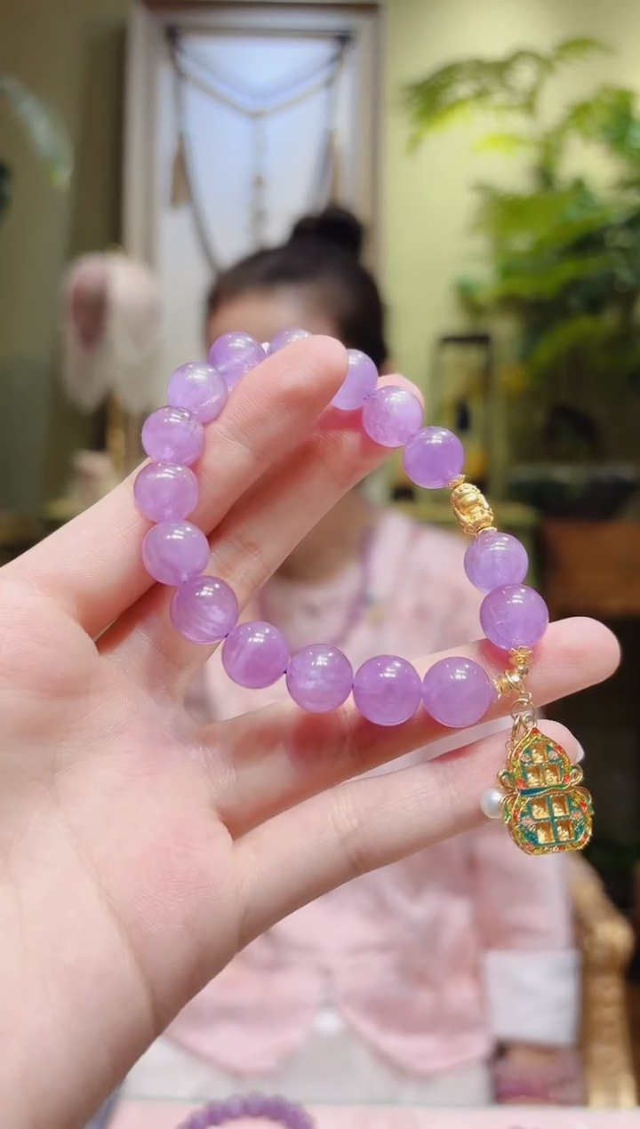 【闪购商品】锂辉石手串18K金镶嵌佛家七圣葫芦牌紫锂辉手串