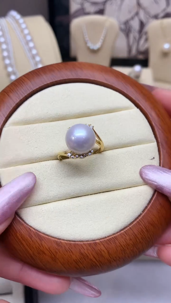 银S925镶嵌戒指淡水珍珠11-12mm