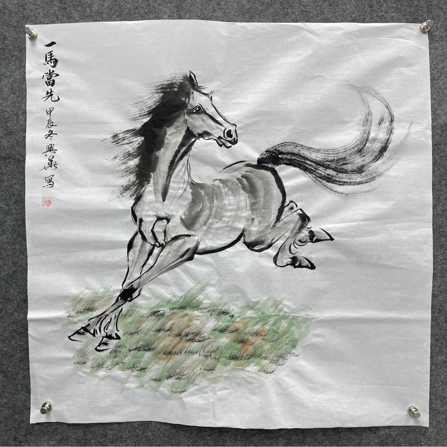 江兴华一马当先手绘原创国画