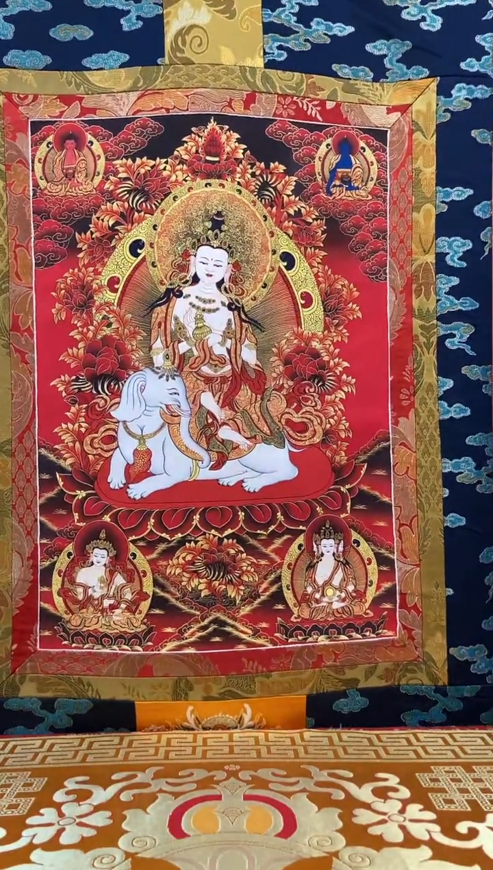 【闪购商品】卷轴画矿物质喷绘  普贤菩萨1.3m蓝色水波纹