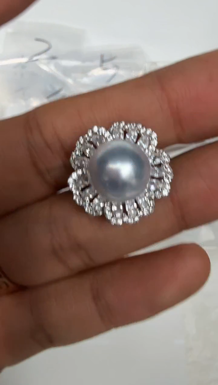 银S925镶嵌戒指海水珍珠戒指
