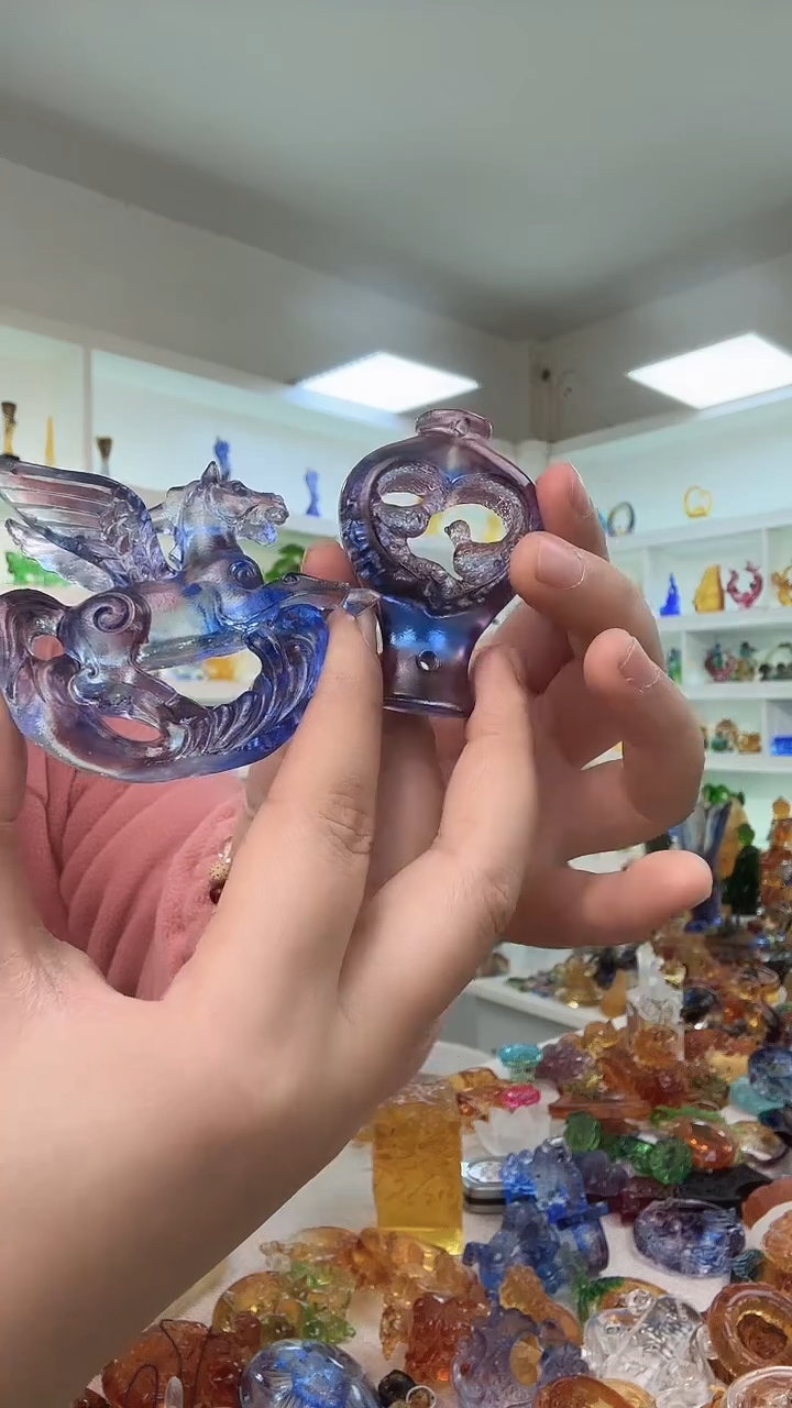 手工艺品琉璃飞马+鸳鸯