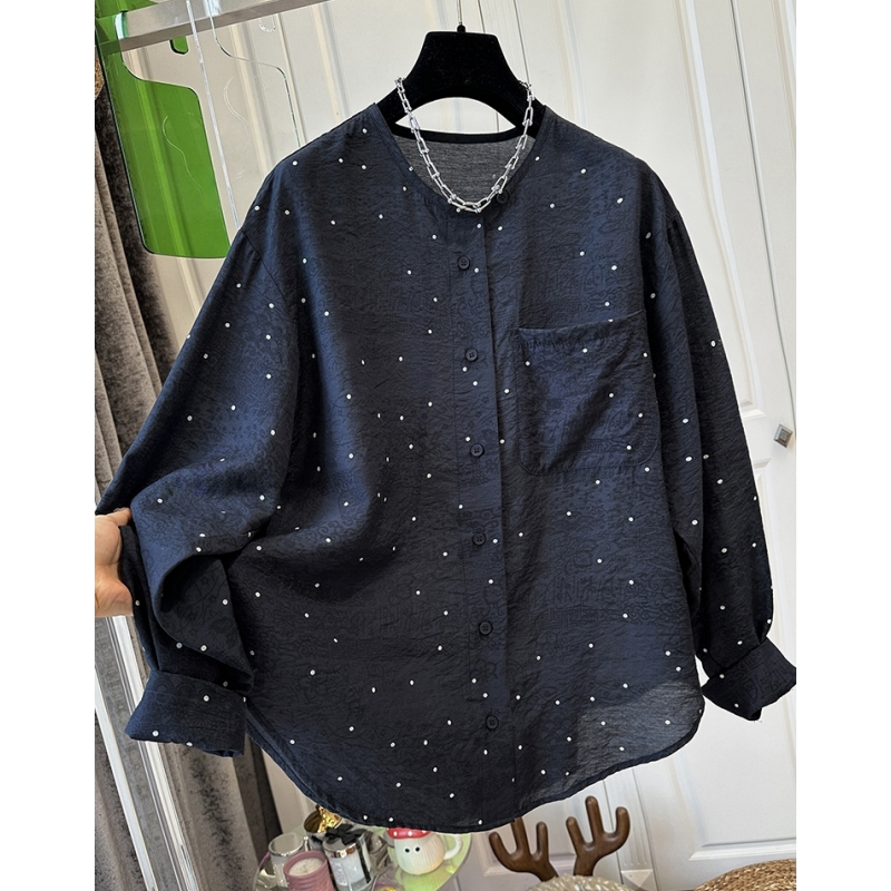 超好看独特提花波点长袖衬衫女上衣圆领宽松时尚洋气开衫早秋新款