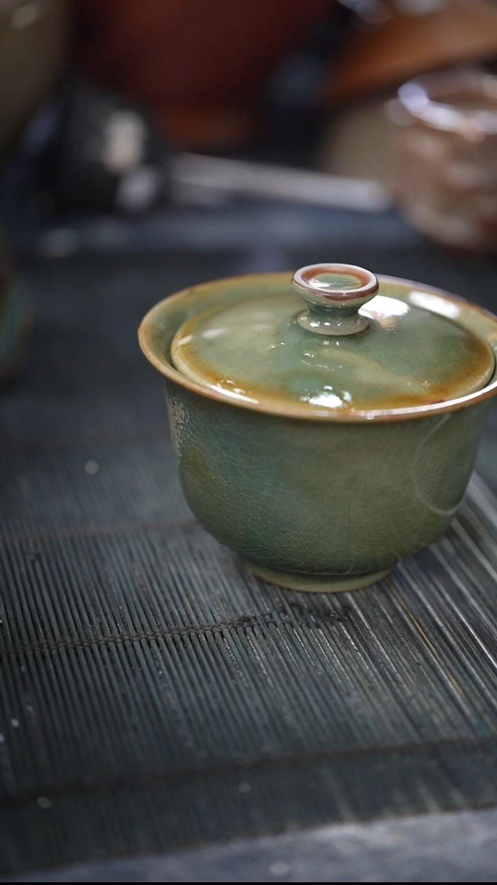 浪鬼家釉绘柴烧傲*穹盖碗