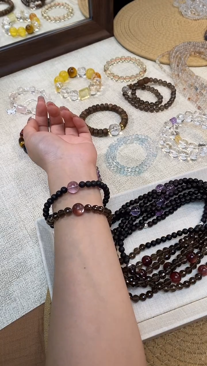 合金手链水晶《歌剧魅影》降真香茶晶粉锂紫晶设计6-7mm多样性发一