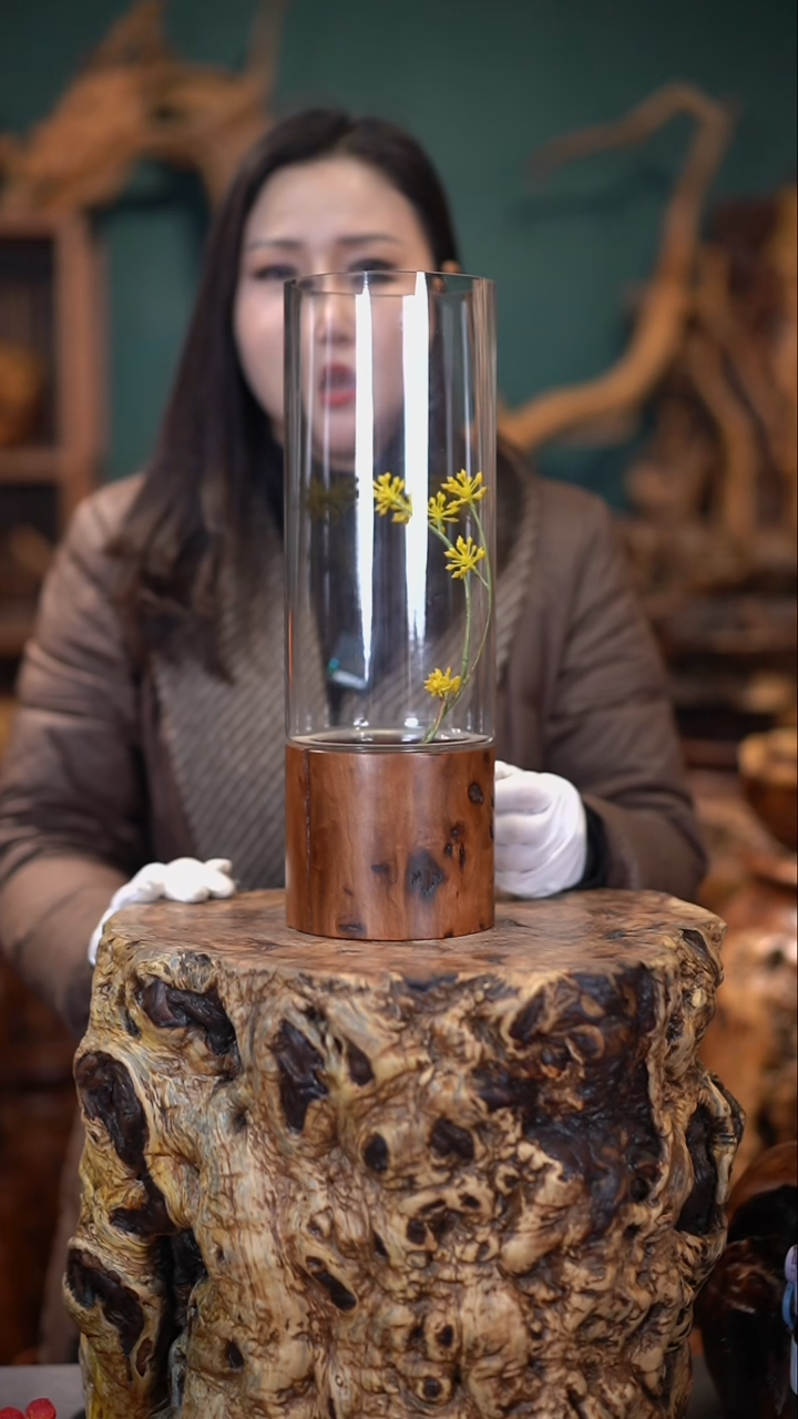 【闪购商品】枣木雷击枣木玻璃花器