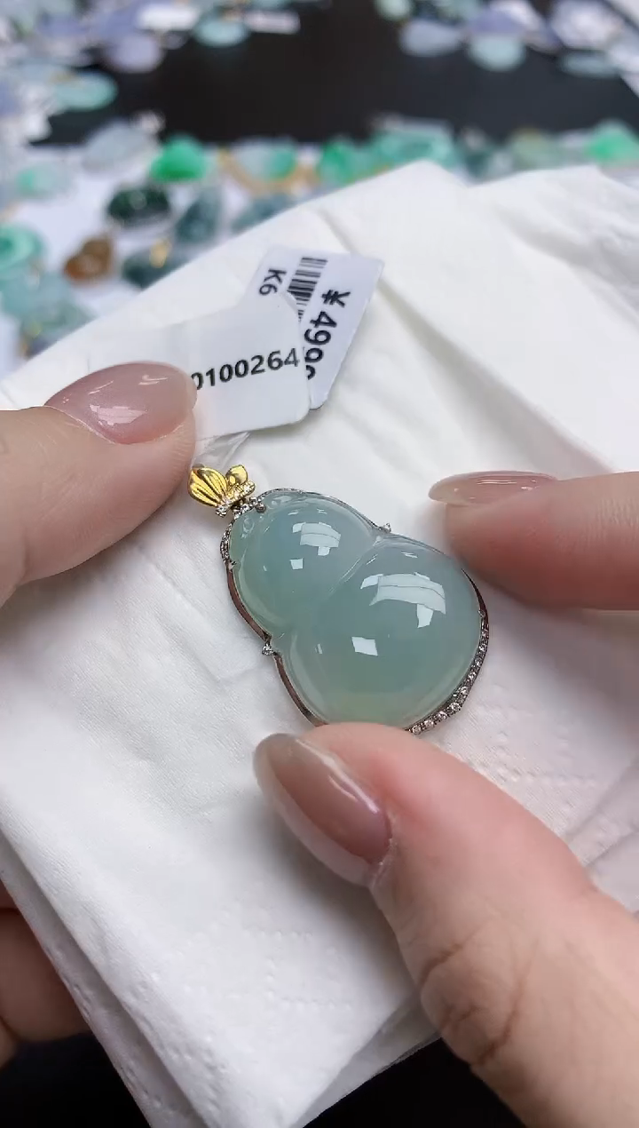 【闪购商品】翡翠颈饰18K金镶嵌天然缅甸翡翠A货