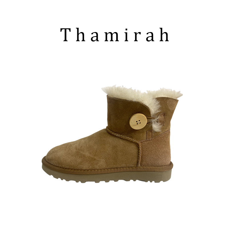 （冬日福利）桑坡经典低筒木扣羊皮毛一体雪地靴时尚百搭加厚经典