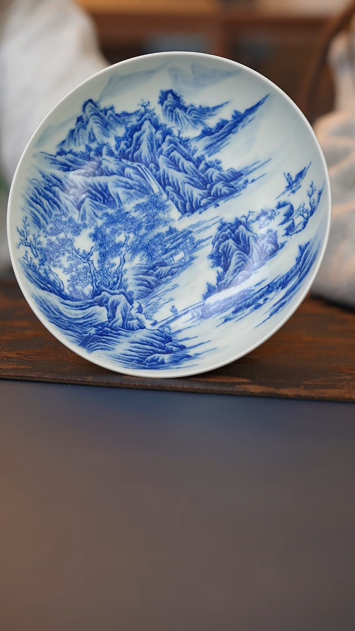 青花山水壶承 青花山水壶承