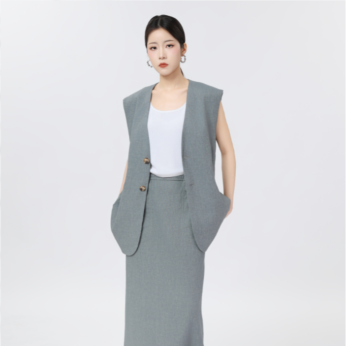 AMASS/阿玛施春夏时尚复古气质休闲纯色亚麻马甲女士540012