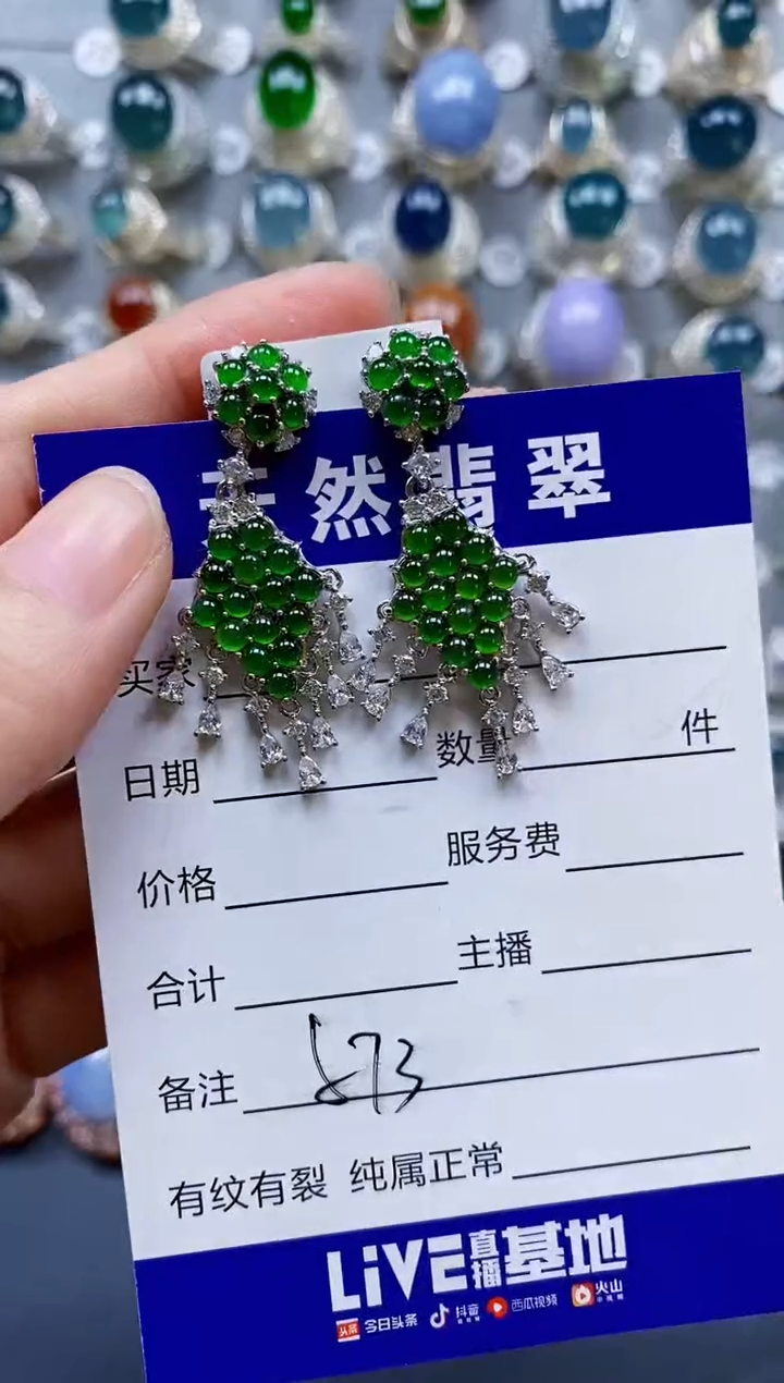 翡翠银S925镶嵌耳饰0573