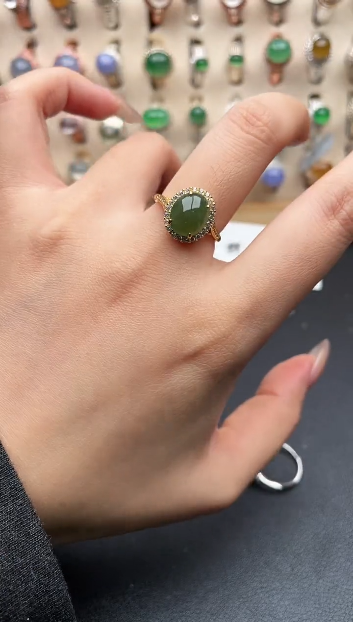 银S925镶嵌戒指翡翠一物一证一礼盒