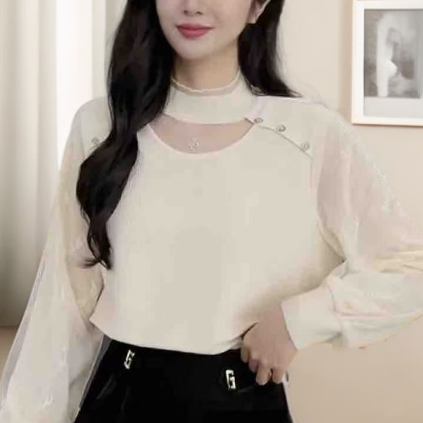X029#杏【木兮兮专属】2025年秋冬季新款百搭镂空小衫时尚上衣
