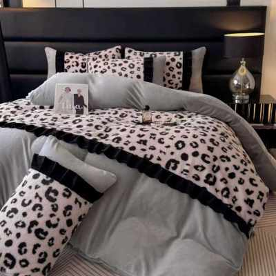 YY-绒四件套-法式豹点-灰-200