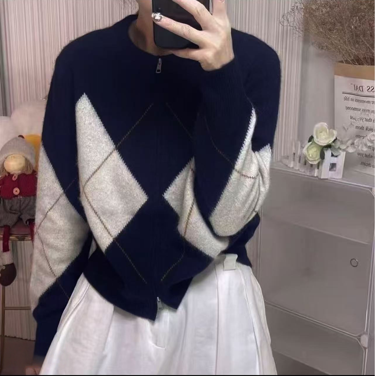 【运费补贴】【菱格】欧货时尚气质针织女毛衣开衫气质宽松上衣