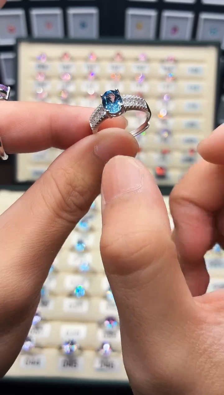 银S925镶嵌戒圈海蓝宝石0001