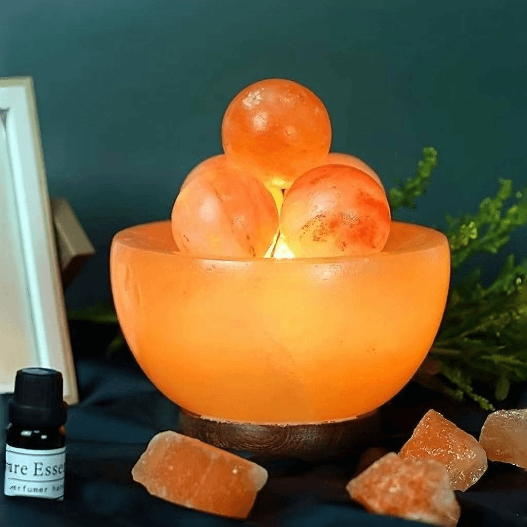 喜马拉雅盐晶盐灯聚宝盆盐灯圆球盐晶盐灯轻奢玫瑰盐摆件小夜灯