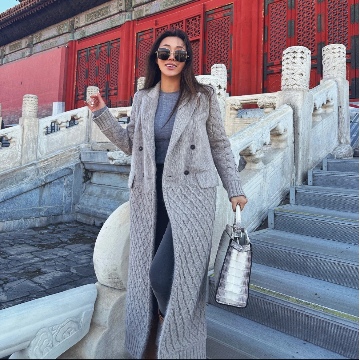 95新 MaxMara 羊驼毛羊毛拼接大衣/S码/编号0576