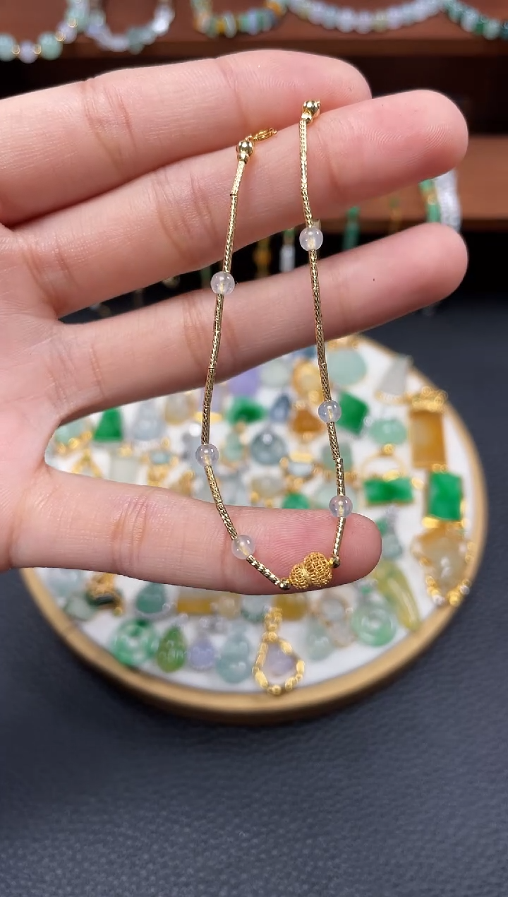 【闪购商品】翡翠套链18K金镶嵌一个   JK719