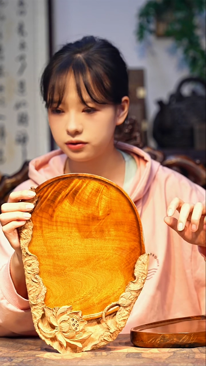 金丝楠旷**风【随型】 精品满花 一木整雕 纯干金丝楠茶盘 