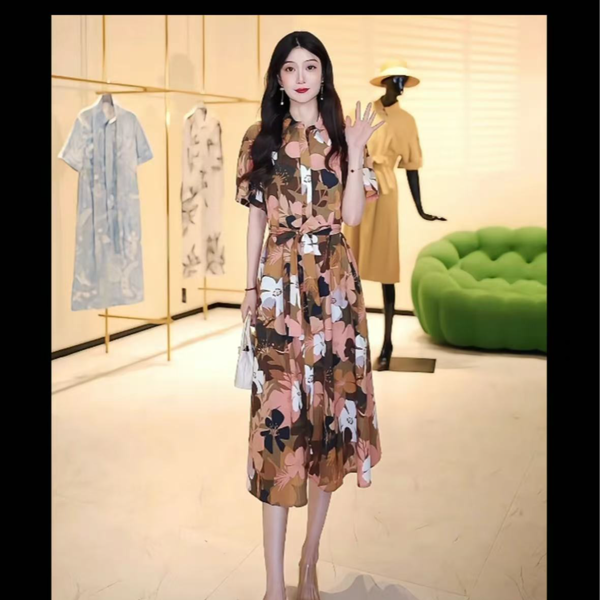 【韶华浑金】AMASS/阿玛施夏季新款通勤显瘦时尚法式洋装裙550052