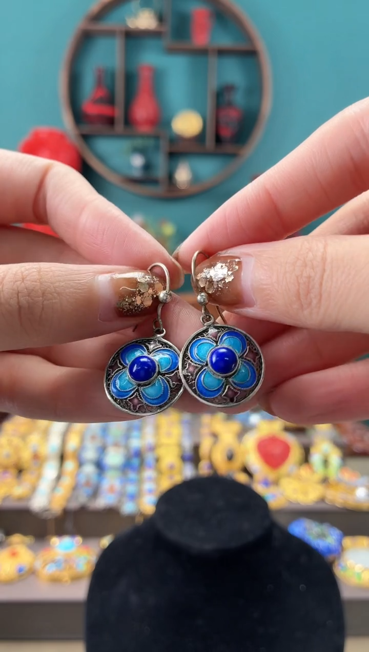 非遗手工花丝镶嵌耳环