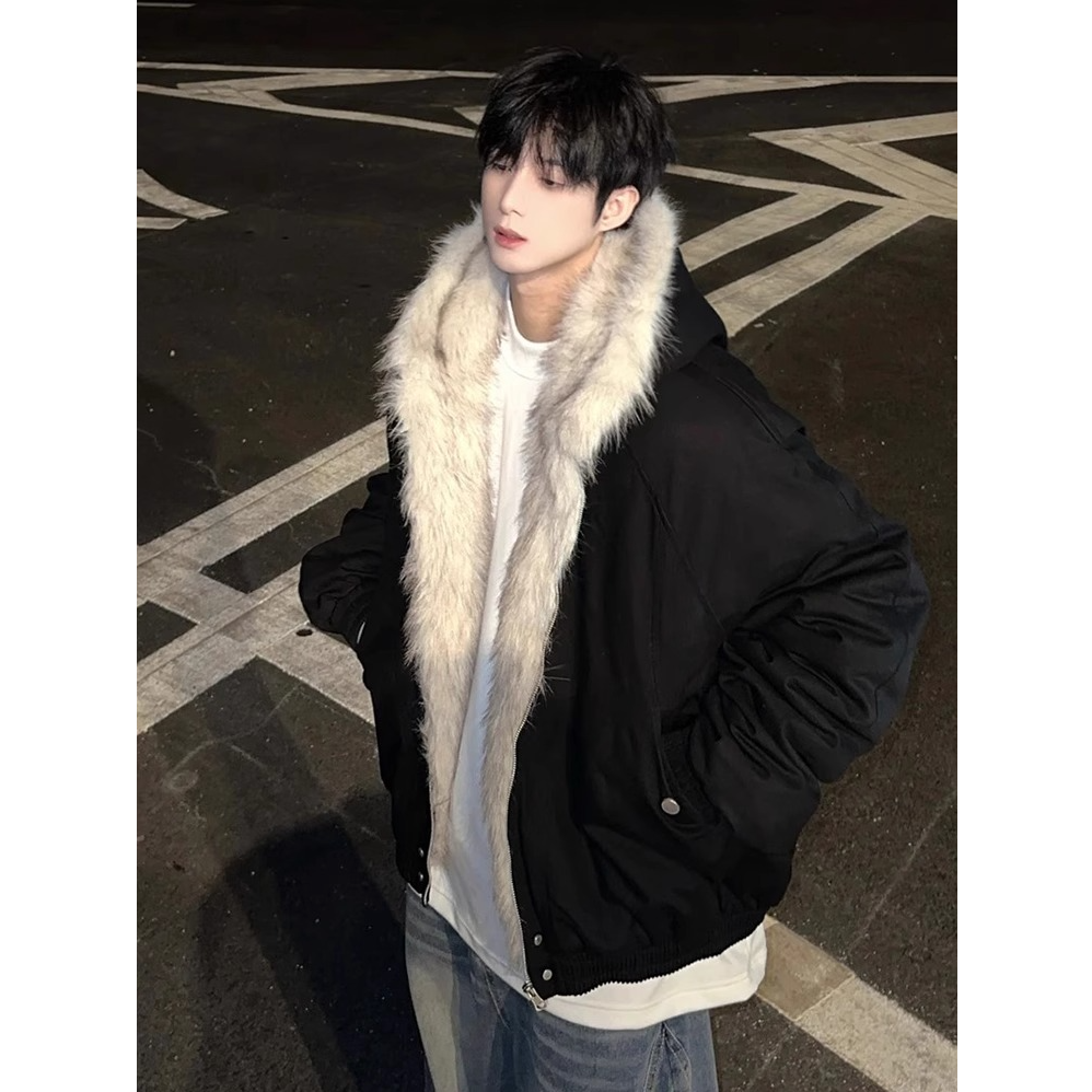 cleanfit座山雕毛领棉服男款冬季高级感连帽棉衣加厚保暖夹克外套