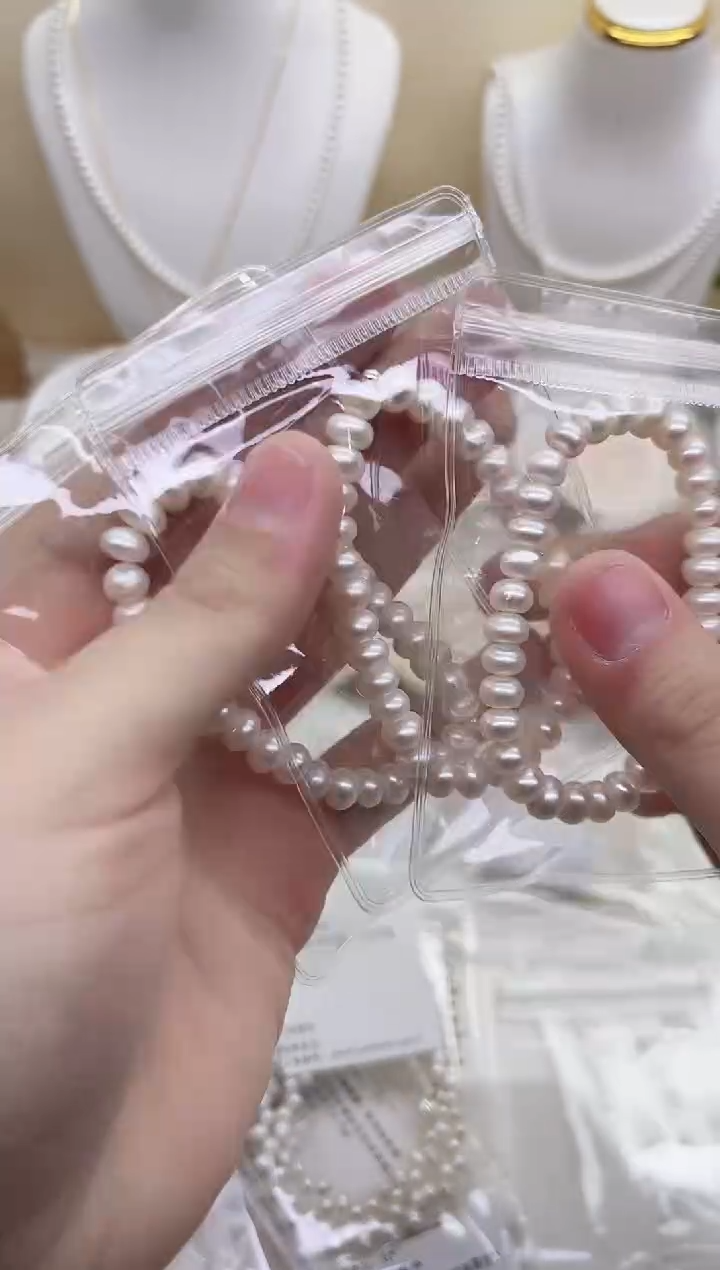 银S925镶嵌手链淡水珍珠极光白算盘珠7-8mm