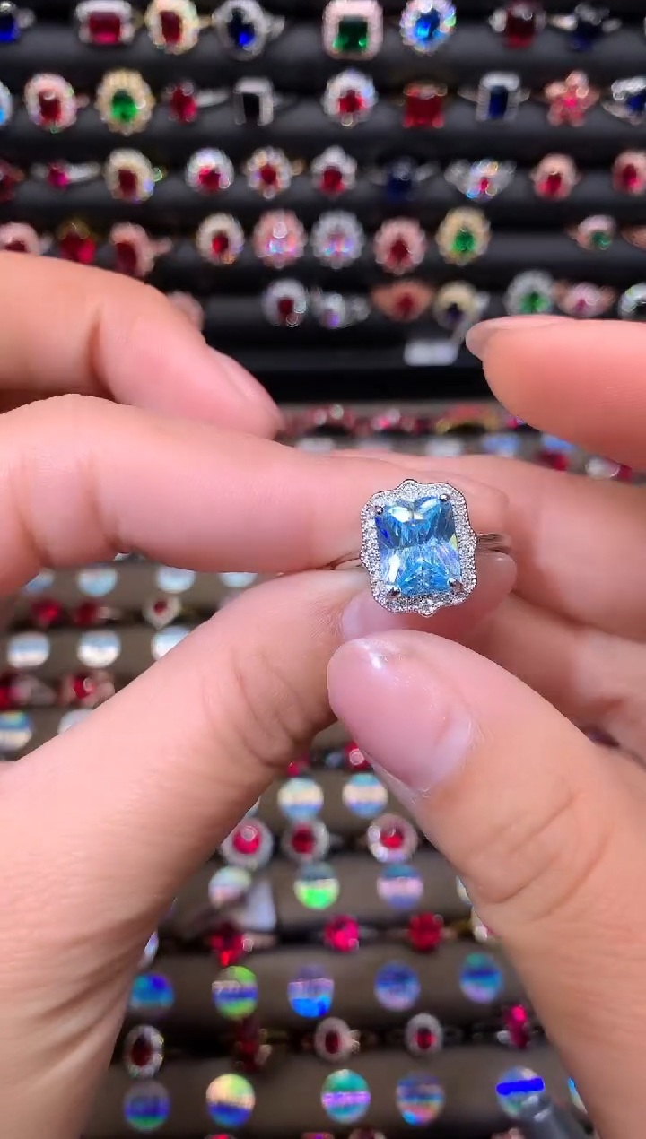【闪购商品】海蓝宝石戒圈银S925镶嵌810